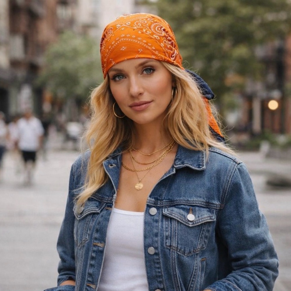 Orange Bandana Classic Paisley Head Scarf Hair Accessory